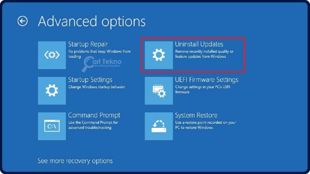 advanced options uninstall updates windows 10
