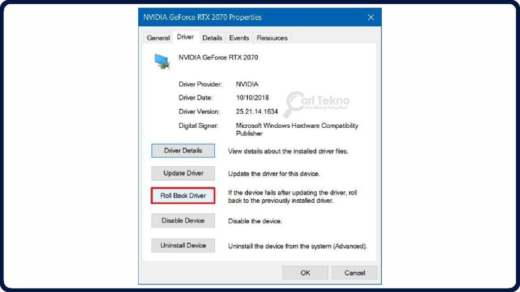 roll back the display adapter driver windows 10