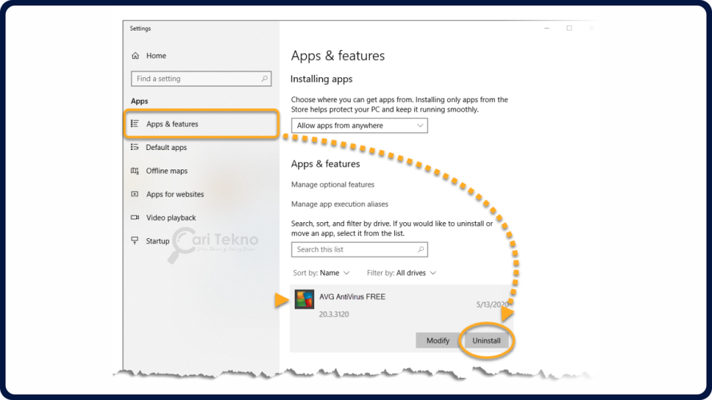 setting windows 10 apps and features