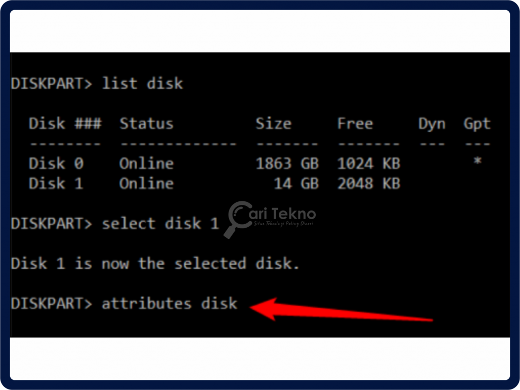 attributes disk command prompt