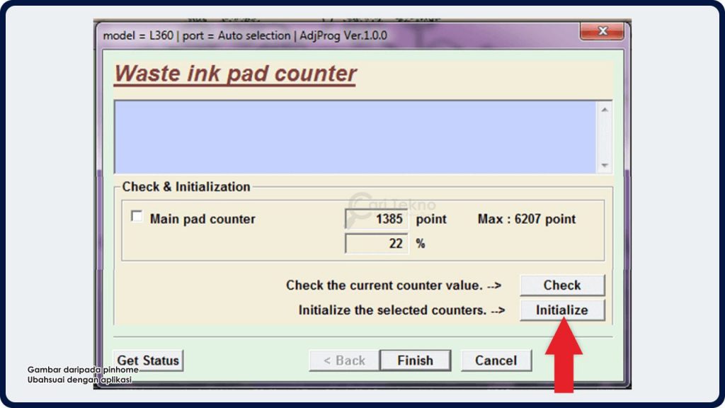 klik butang initialize dalam initialize the selected counters